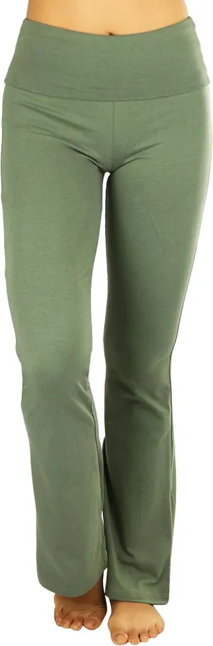 ToBeInStyle Womens Premium Comfortable Cotton-Blend Fold Over Flared Yoga Pants Leggings