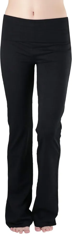 ToBeInStyle Womens Premium Comfortable Cotton-Blend Fold Over Flared Yoga Pants Leggings