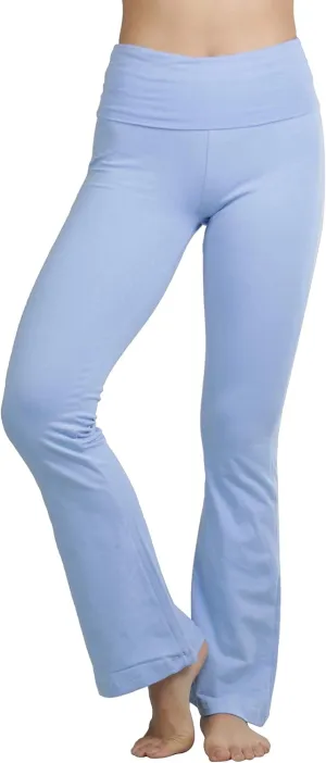 ToBeInStyle Womens Premium Comfortable Cotton-Blend Fold Over Flared Yoga Pants Leggings