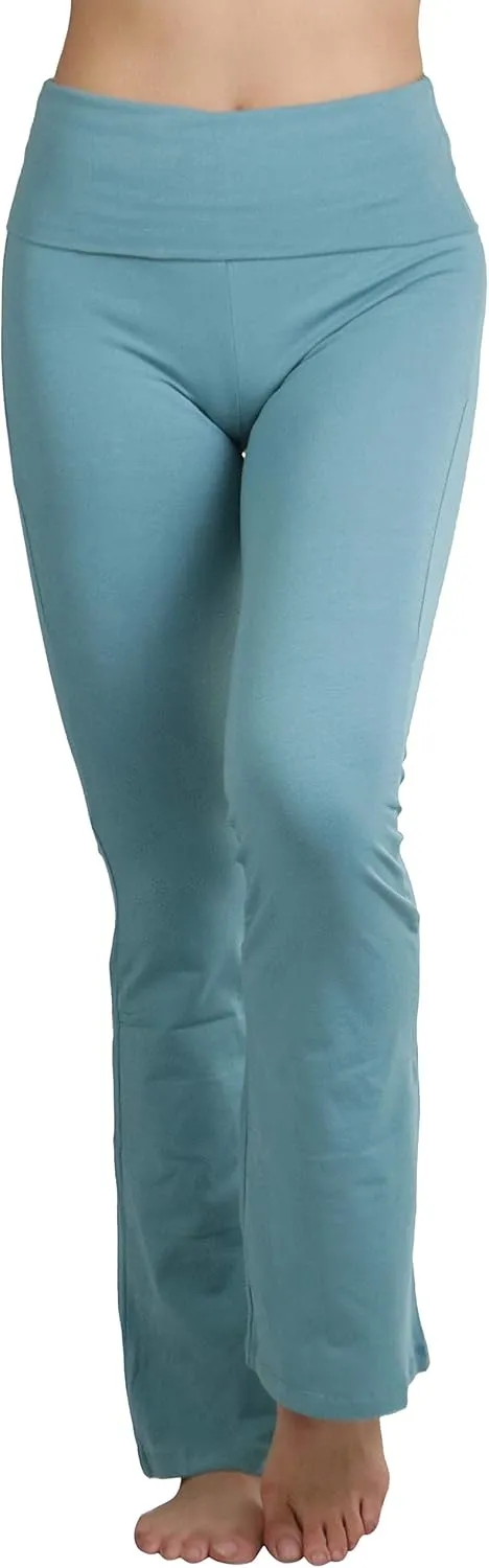 ToBeInStyle Womens Premium Comfortable Cotton-Blend Fold Over Flared Yoga Pants Leggings