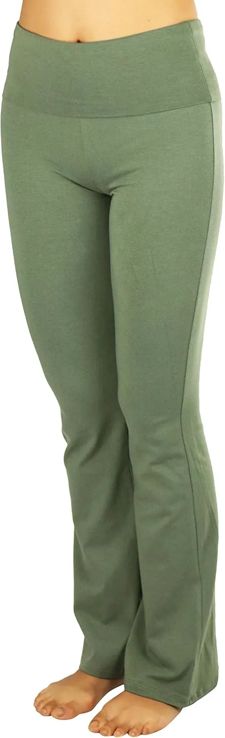 ToBeInStyle Womens Premium Comfortable Cotton-Blend Fold Over Flared Yoga Pants Leggings