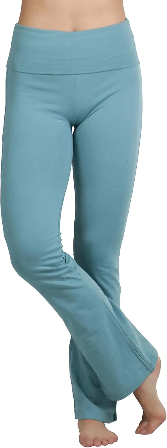 ToBeInStyle Womens Premium Comfortable Cotton-Blend Fold Over Flared Yoga Pants Leggings