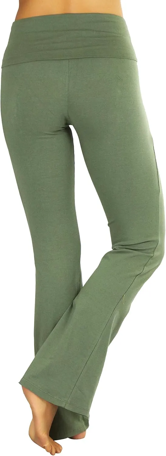 ToBeInStyle Womens Premium Comfortable Cotton-Blend Fold Over Flared Yoga Pants Leggings