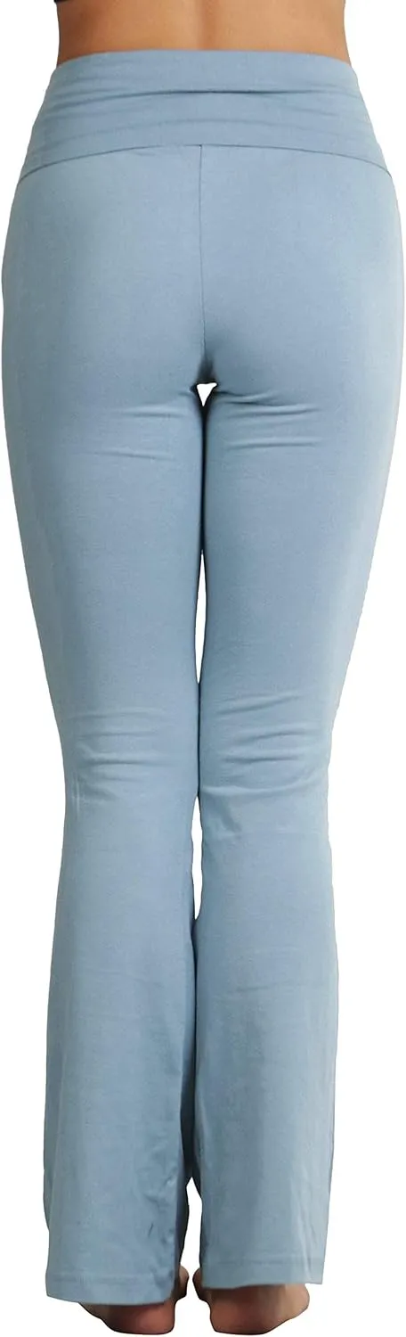 ToBeInStyle Womens Premium Comfortable Cotton-Blend Fold Over Flared Yoga Pants Leggings