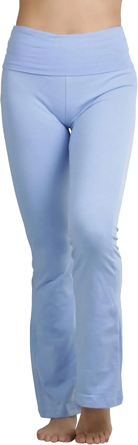 ToBeInStyle Womens Premium Comfortable Cotton-Blend Fold Over Flared Yoga Pants Leggings