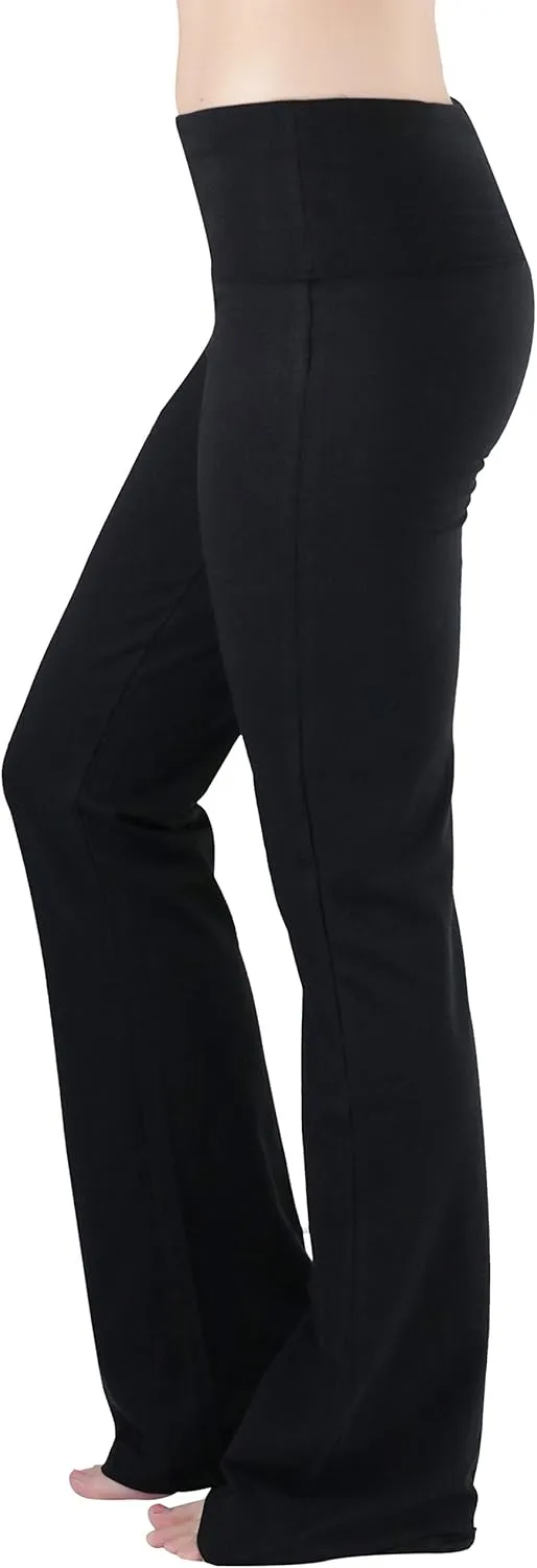 ToBeInStyle Womens Premium Comfortable Cotton-Blend Fold Over Flared Yoga Pants Leggings