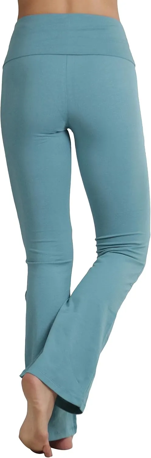 ToBeInStyle Womens Premium Comfortable Cotton-Blend Fold Over Flared Yoga Pants Leggings