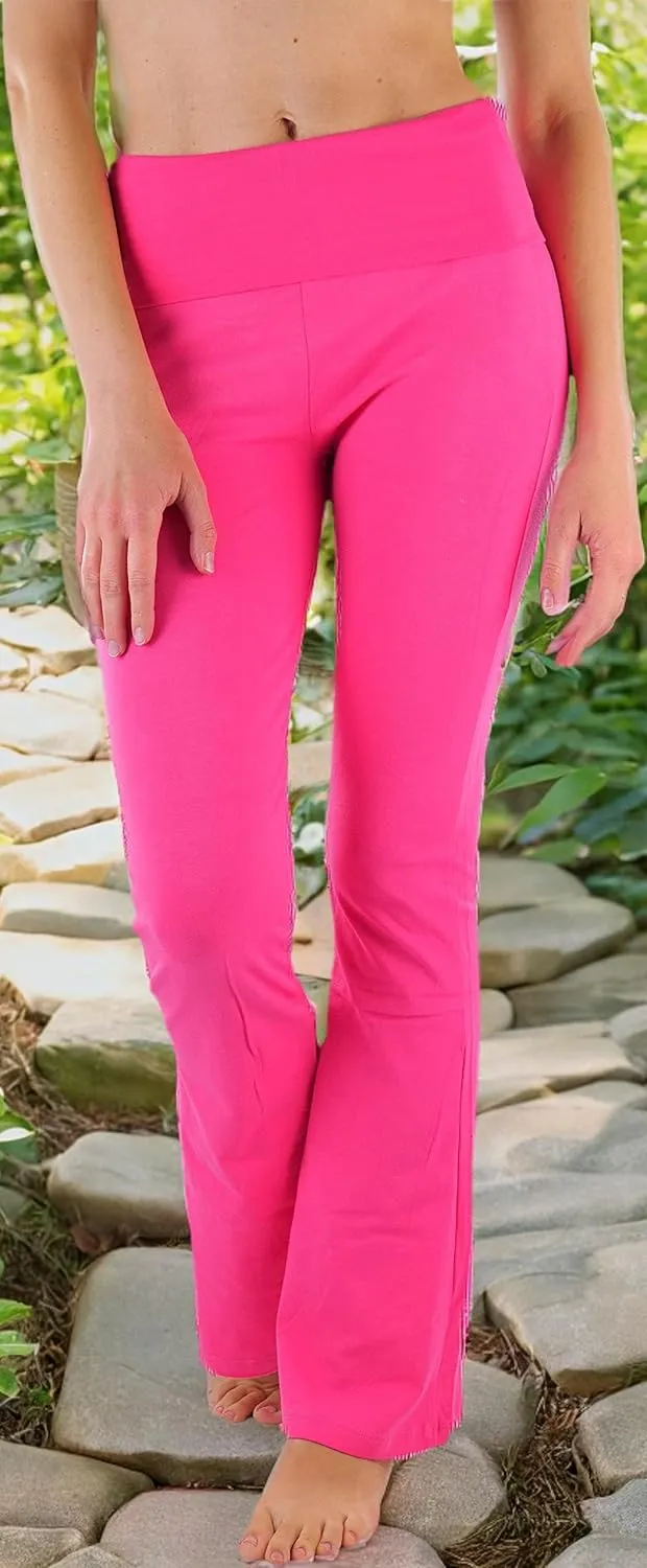 ToBeInStyle Womens Premium Comfortable Cotton-Blend Fold Over Flared Yoga Pants Leggings
