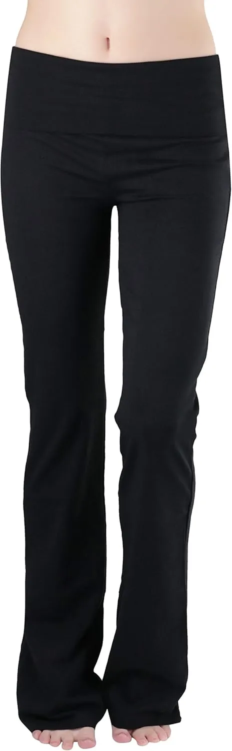ToBeInStyle Womens Premium Comfortable Cotton-Blend Fold Over Flared Yoga Pants Leggings
