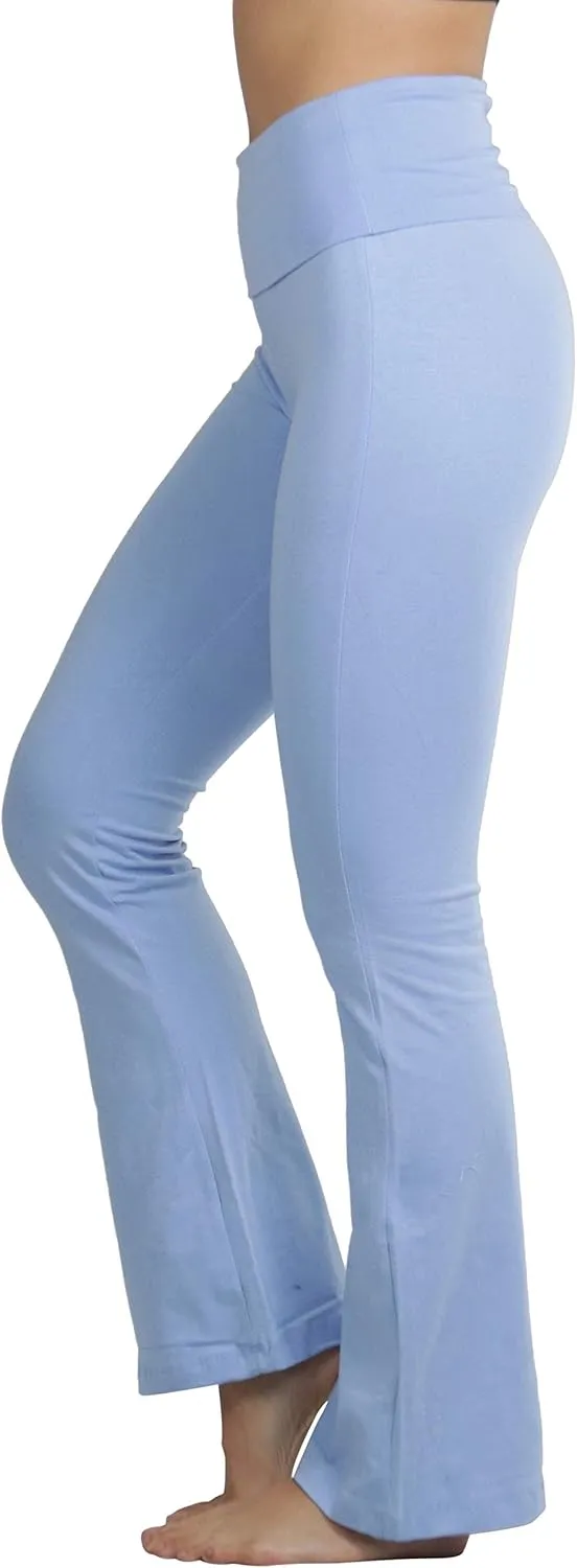 ToBeInStyle Womens Premium Comfortable Cotton-Blend Fold Over Flared Yoga Pants Leggings