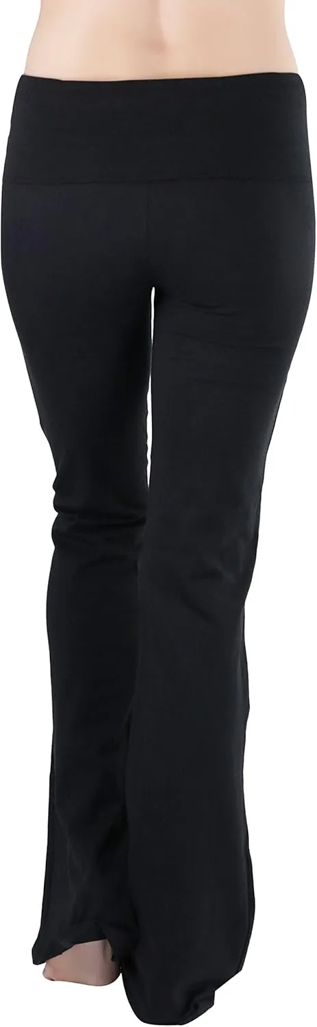 ToBeInStyle Womens Premium Comfortable Cotton-Blend Fold Over Flared Yoga Pants Leggings