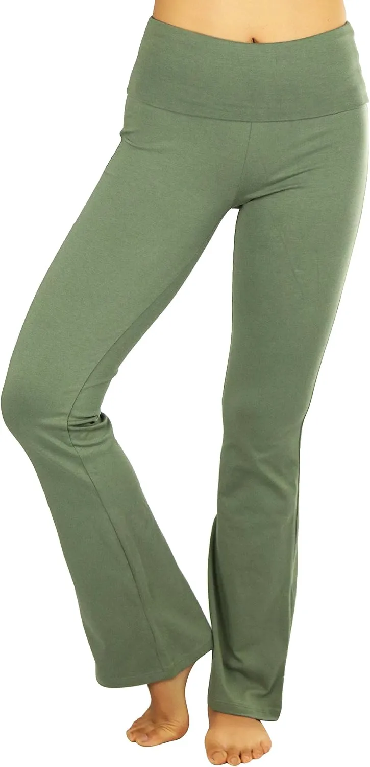 ToBeInStyle Womens Premium Comfortable Cotton-Blend Fold Over Flared Yoga Pants Leggings
