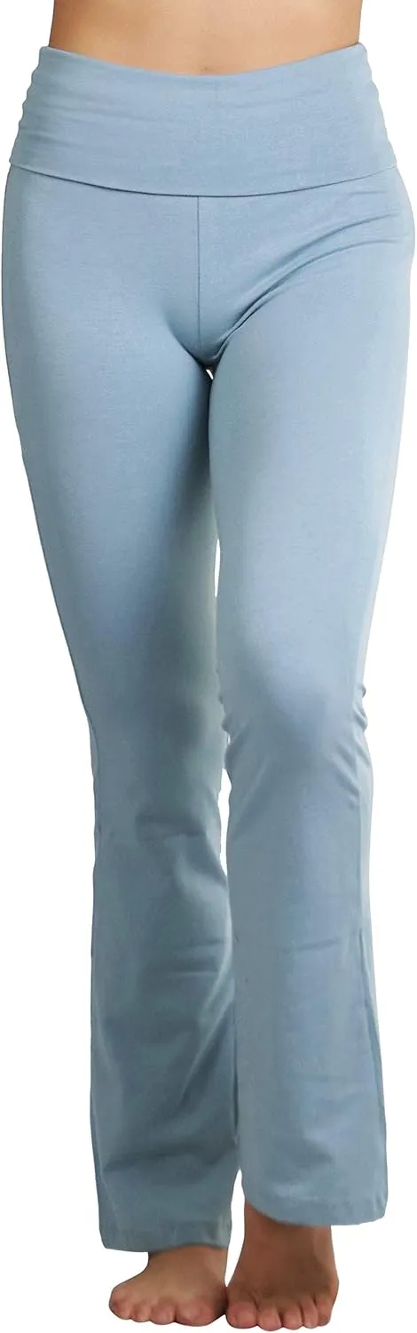 ToBeInStyle Womens Premium Comfortable Cotton-Blend Fold Over Flared Yoga Pants Leggings