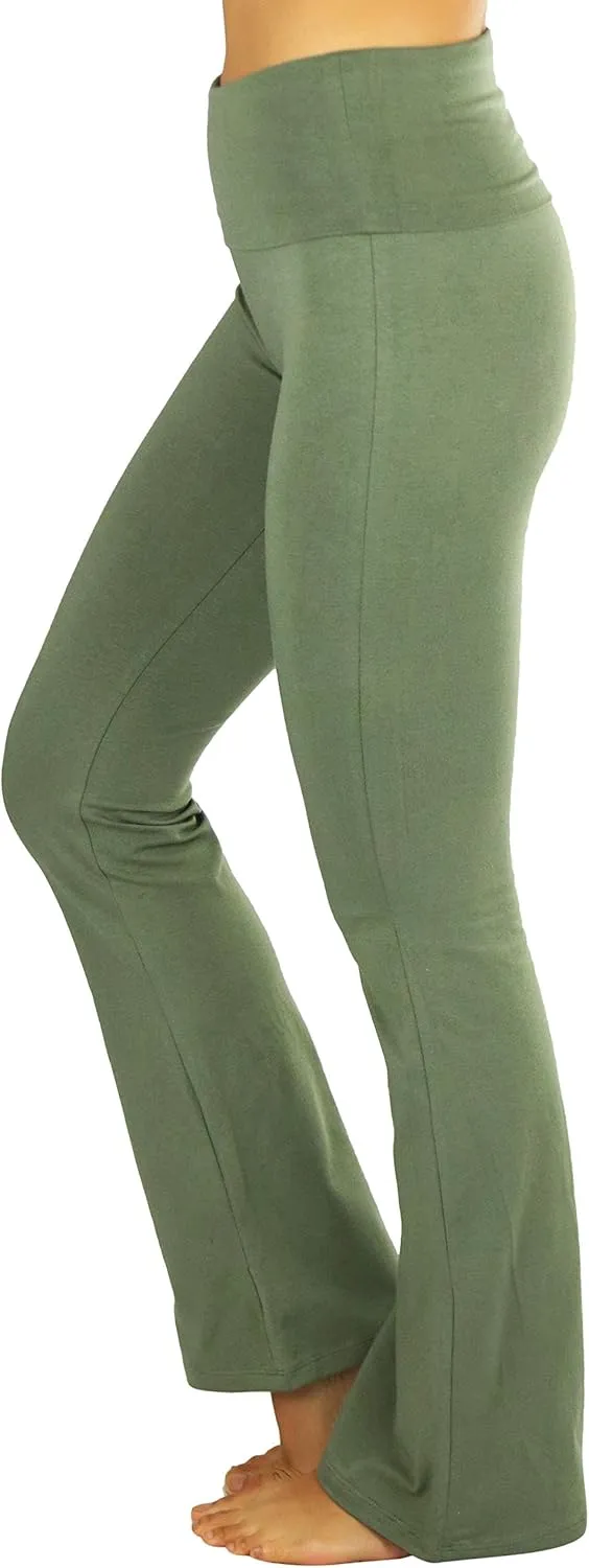 ToBeInStyle Womens Premium Comfortable Cotton-Blend Fold Over Flared Yoga Pants Leggings