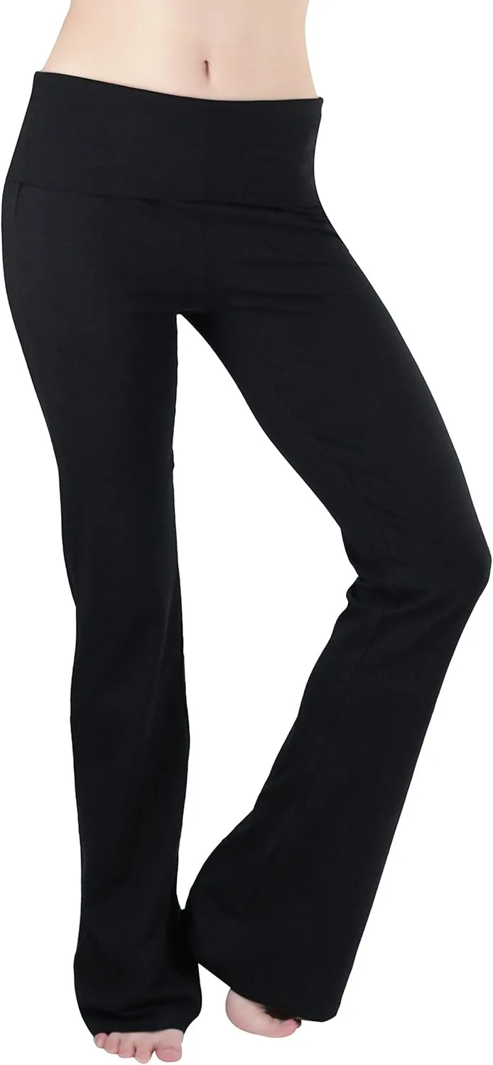 ToBeInStyle Womens Premium Comfortable Cotton-Blend Fold Over Flared Yoga Pants Leggings