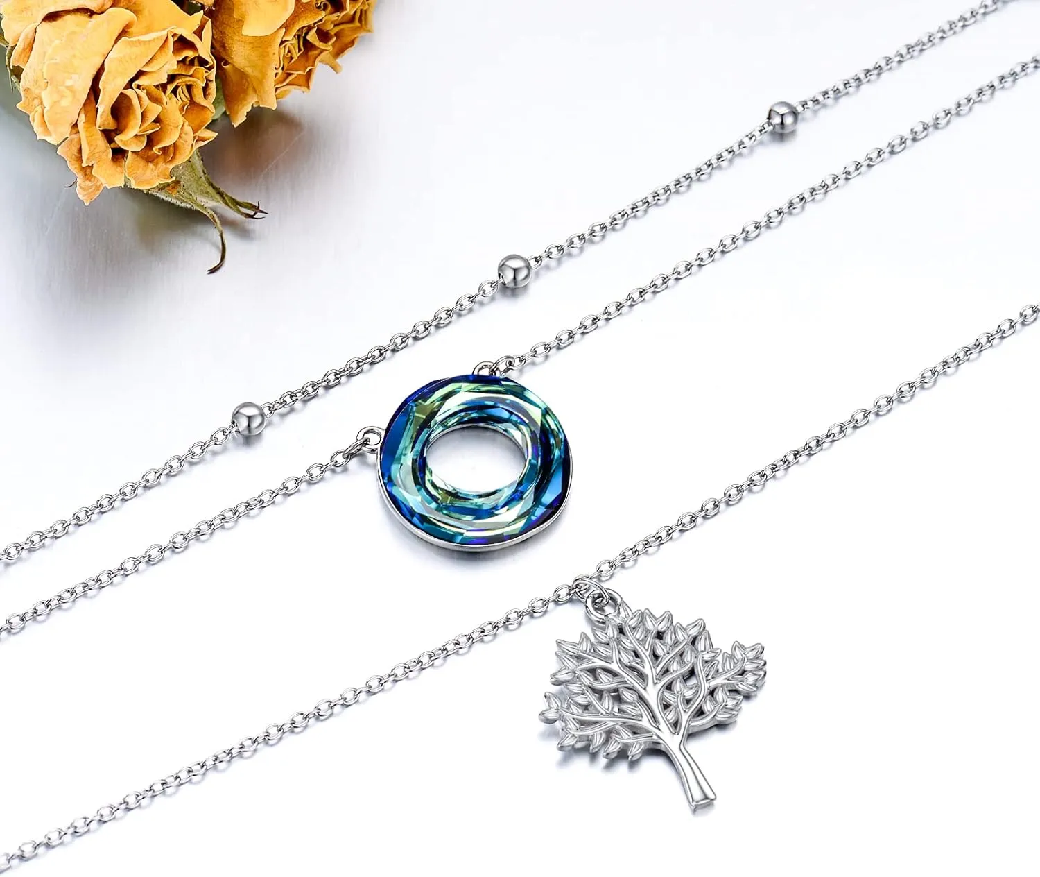 TOUPOP Layering Necklaces for Women Sterling Silver Rose/Cross/Butterfly/Bee/Tree of Life Pendant Necklace Birthday Jewelry for Women Girls Mom