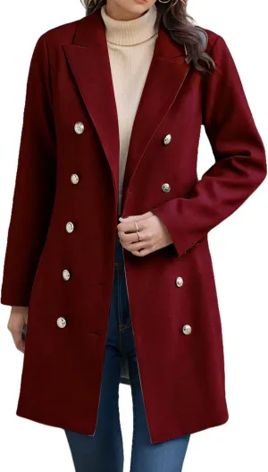 Trench Coat Women Long Wool Double Breasted Blazer Fall Winter Notch Lapel Jacket Business Casual Mid-Long Peacoat