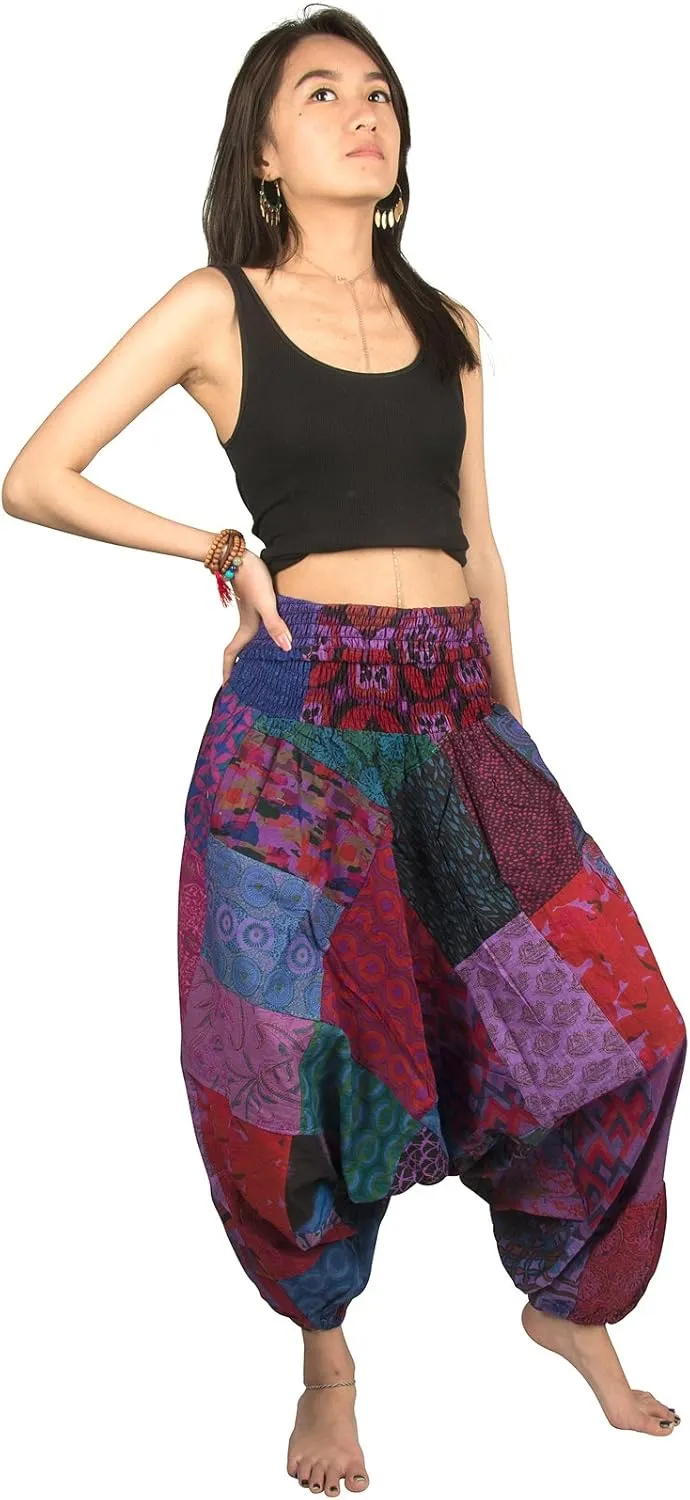 Tribe Azure 100% Cotton Casual Pants Patchwork Comfortable Baggy Yoga Hippie Boho Colorful