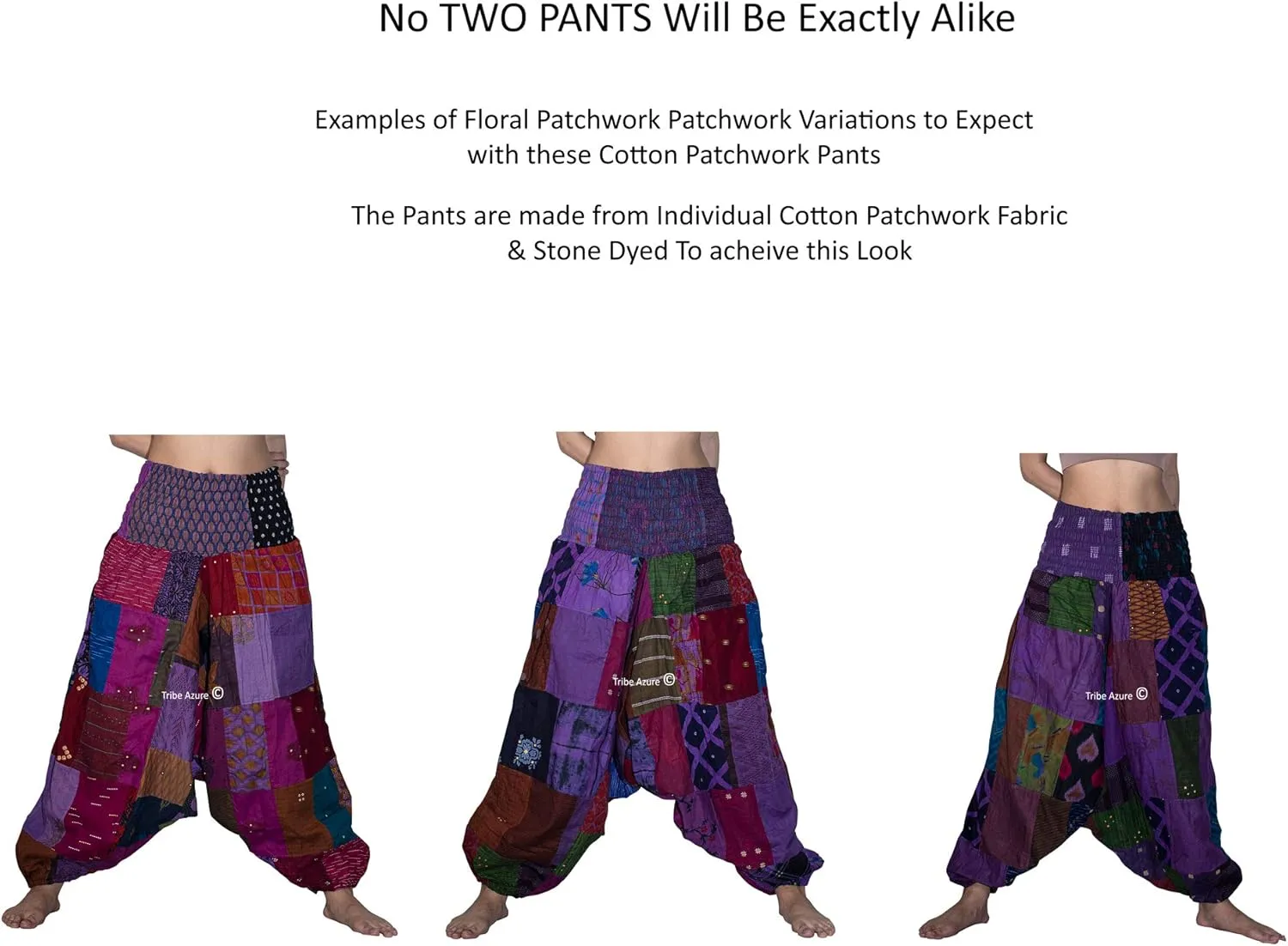 Tribe Azure 100% Cotton Casual Pants Patchwork Comfortable Baggy Yoga Hippie Boho Colorful