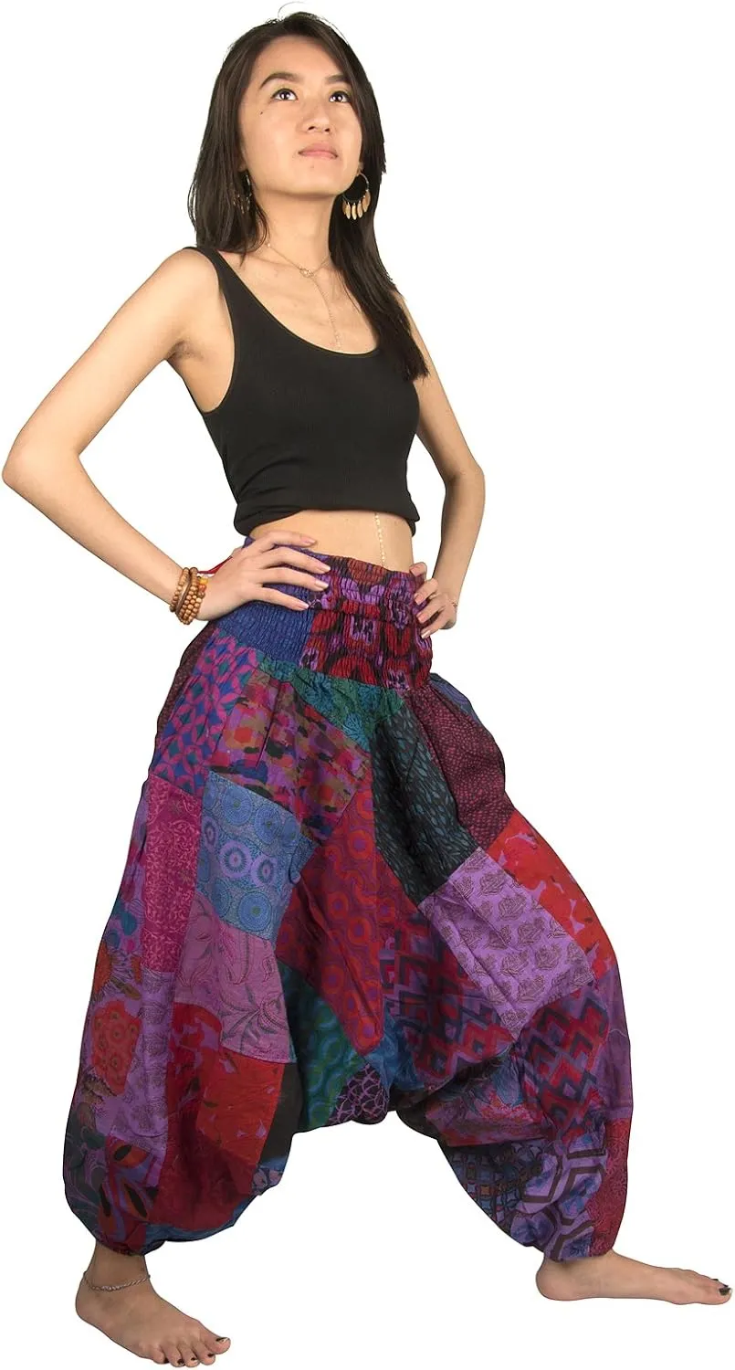 Tribe Azure 100% Cotton Casual Pants Patchwork Comfortable Baggy Yoga Hippie Boho Colorful