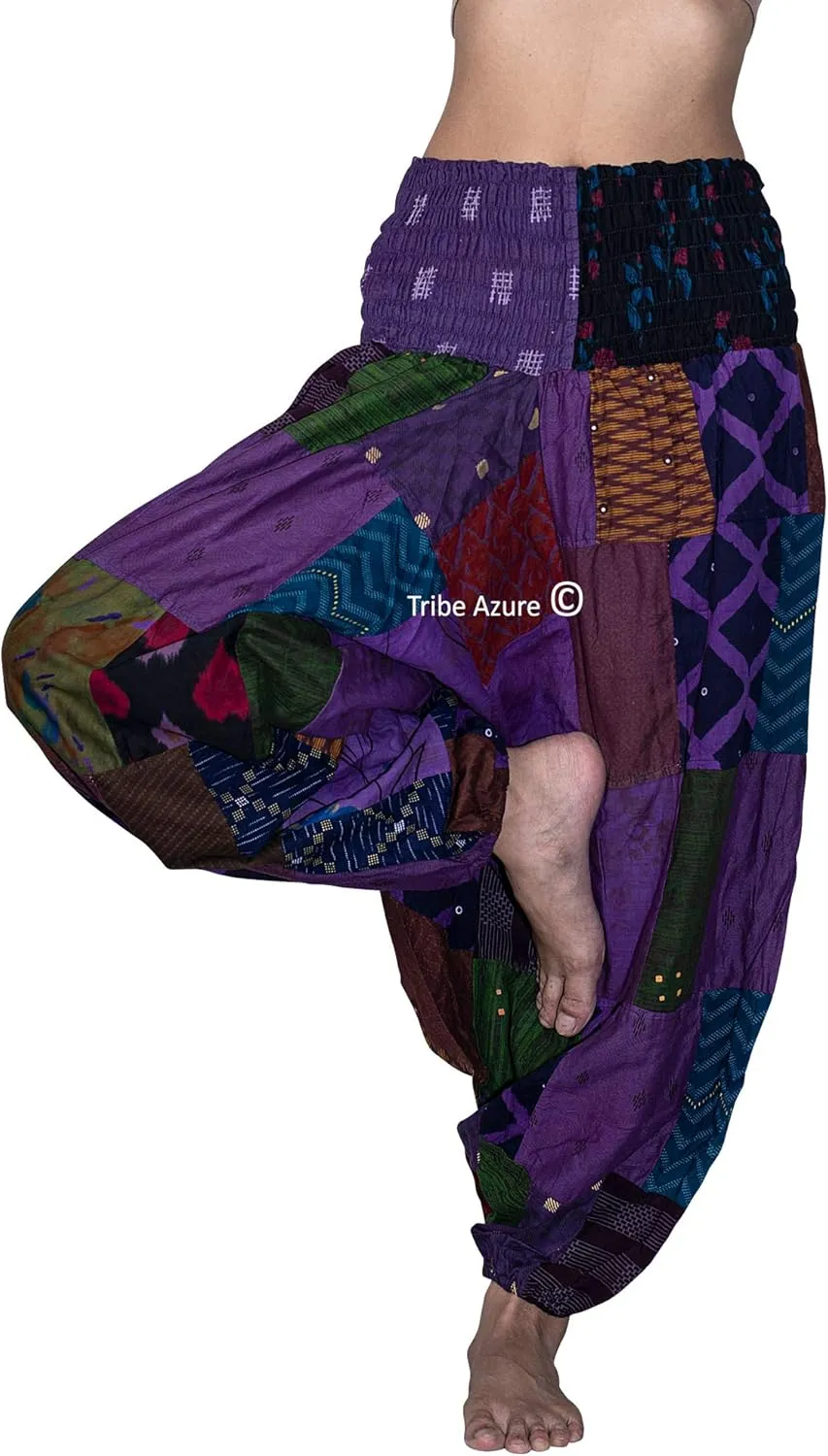 Tribe Azure 100% Cotton Casual Pants Patchwork Comfortable Baggy Yoga Hippie Boho Colorful