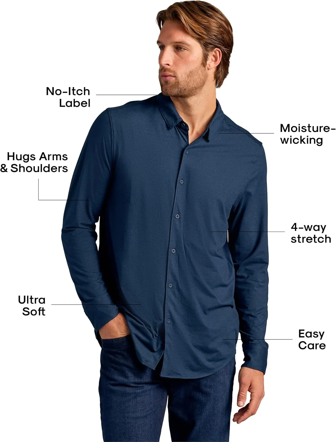 True Classic Mens Long Sleeve Button Down Shirt - Casual Dress Shirts for Men, Quick Dry