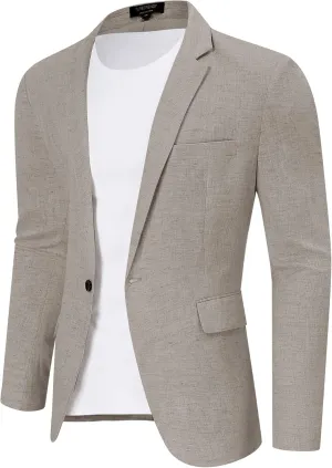 TURETRENDY Men's Casual Sport Coat Lightweight Linen Blazer One Button Business Suit Jackets Stylish Daily Suits