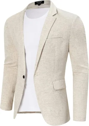 TURETRENDY Men's Casual Sport Coat Lightweight Linen Blazer One Button Business Suit Jackets Stylish Daily Suits