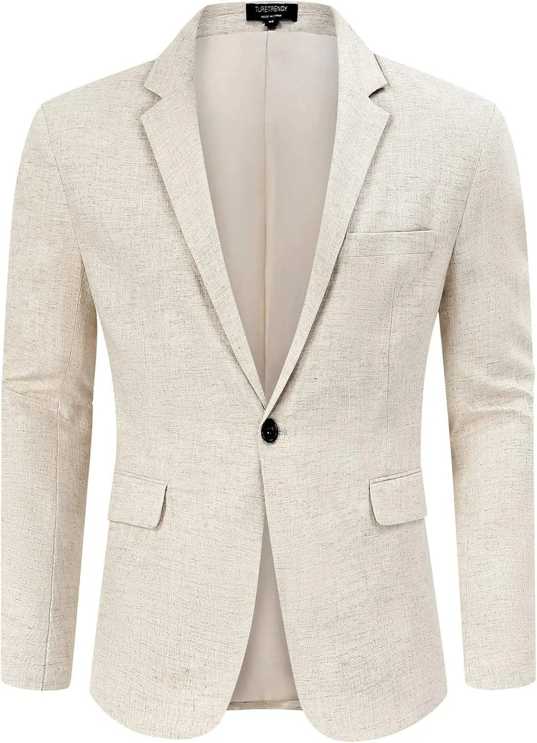 TURETRENDY Men's Casual Sport Coat Lightweight Linen Blazer One Button Business Suit Jackets Stylish Daily Suits