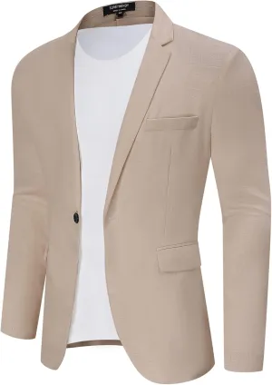TURETRENDY Men's Casual Sport Coat Lightweight Linen Blazer One Button Business Suit Jackets Stylish Daily Suits