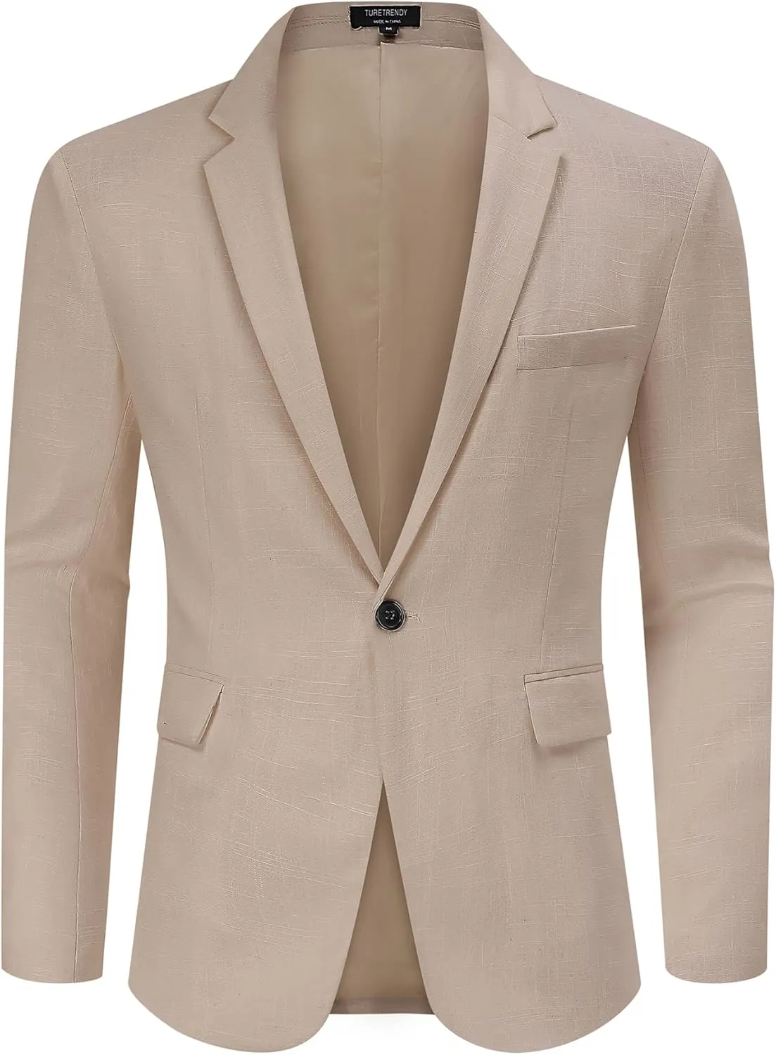 TURETRENDY Men's Casual Sport Coat Lightweight Linen Blazer One Button Business Suit Jackets Stylish Daily Suits