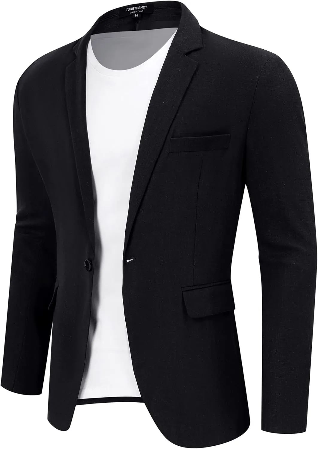 TURETRENDY Men's Casual Sport Coat Lightweight Linen Blazer One Button Business Suit Jackets Stylish Daily Suits