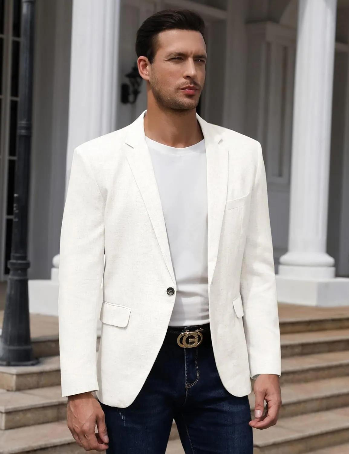 TURETRENDY Men's Casual Sport Coat Lightweight Linen Blazer One Button Business Suit Jackets Stylish Daily Suits