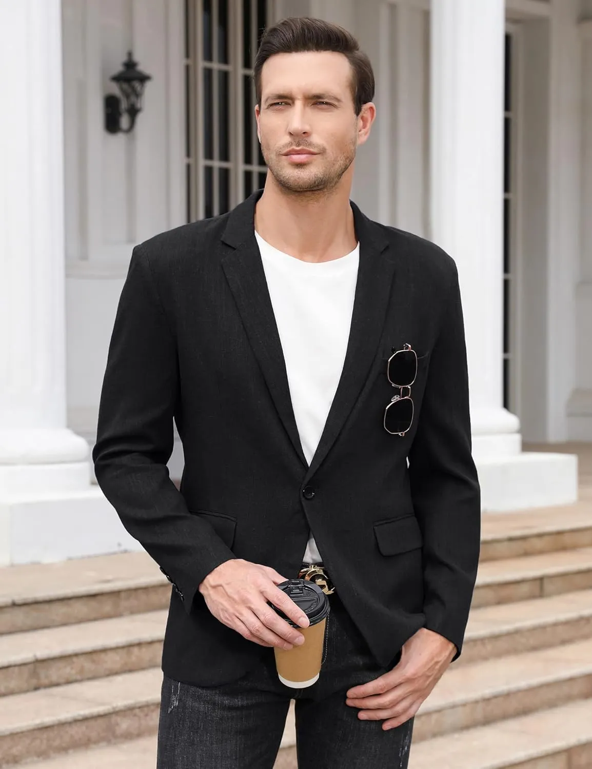 TURETRENDY Men's Casual Sport Coat Lightweight Linen Blazer One Button Business Suit Jackets Stylish Daily Suits