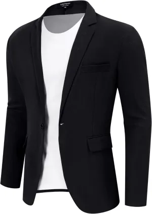 TURETRENDY Men's Casual Sport Coat Lightweight Linen Blazer One Button Business Suit Jackets Stylish Daily Suits