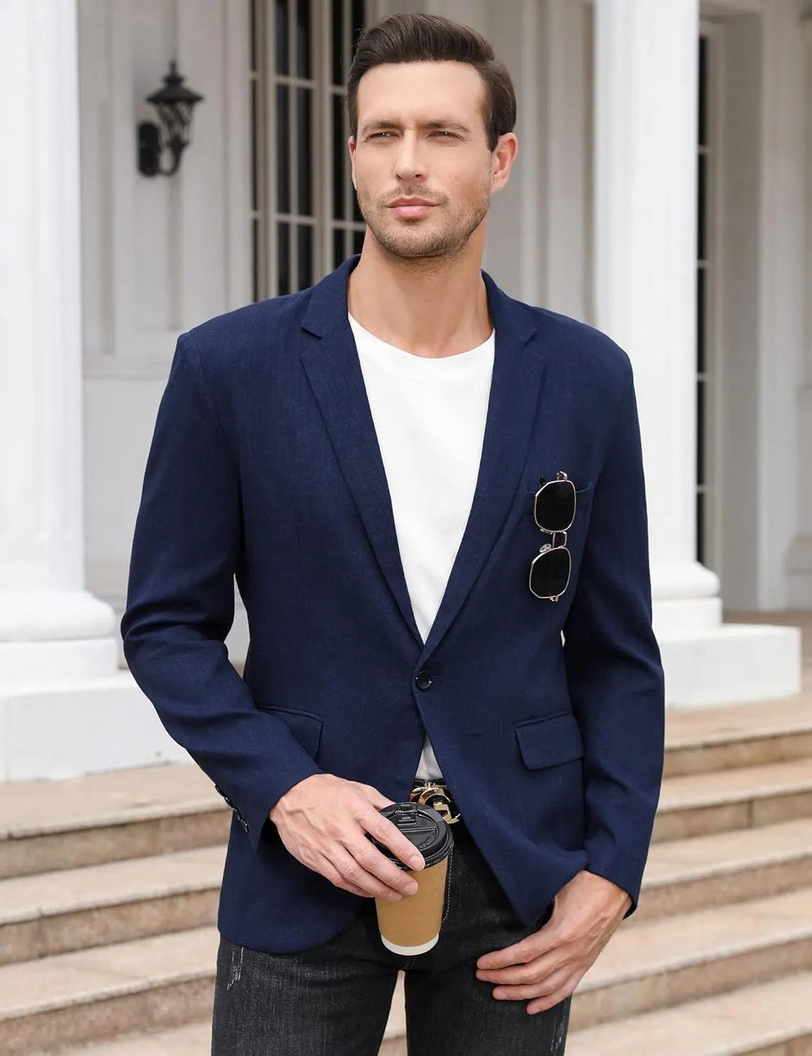 TURETRENDY Men's Casual Sport Coat Lightweight Linen Blazer One Button Business Suit Jackets Stylish Daily Suits