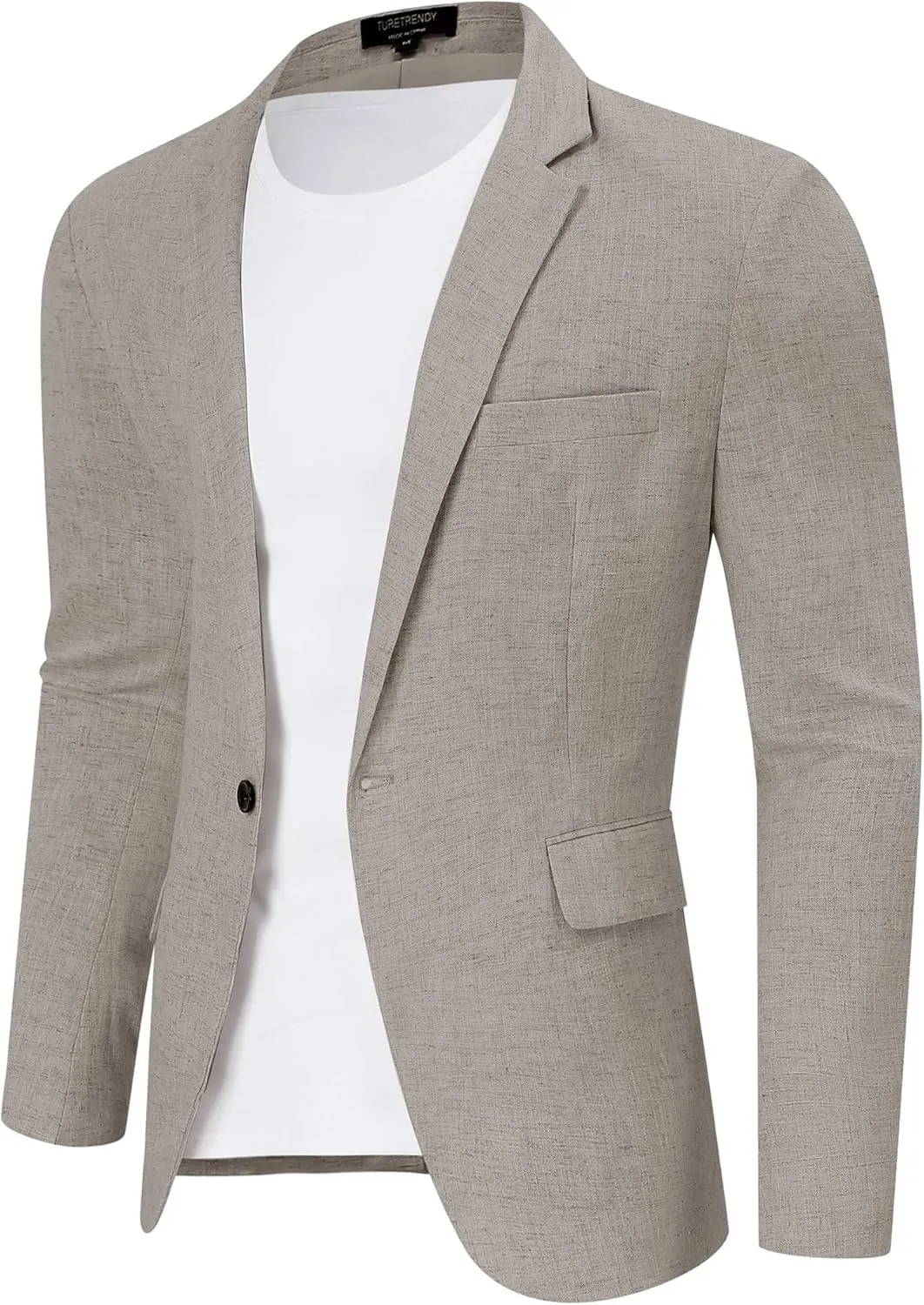 TURETRENDY Men's Casual Sport Coat Lightweight Linen Blazer One Button Business Suit Jackets Stylish Daily Suits
