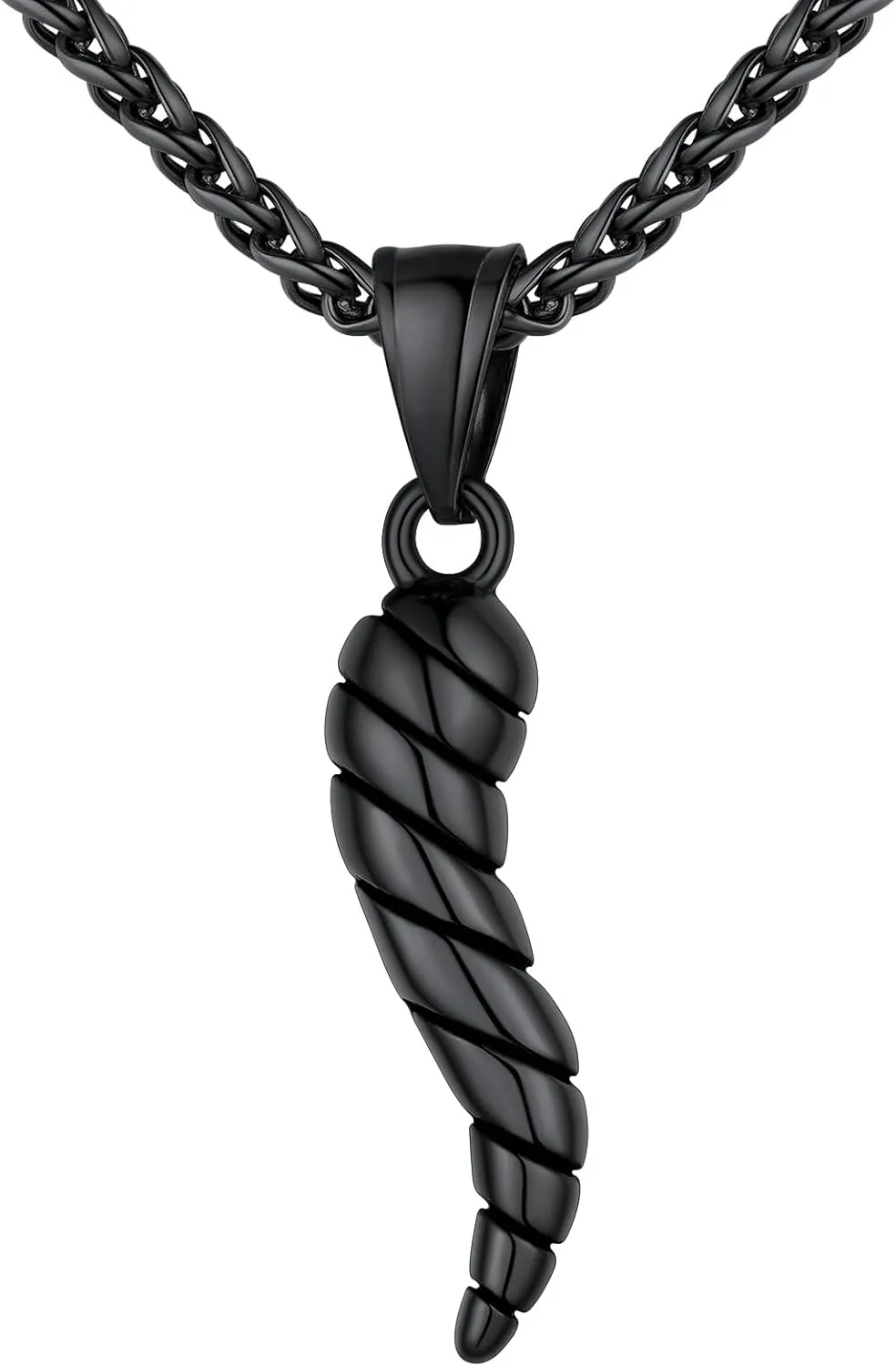U7 Italian Horn Necklace Stainless Steel Spiral Horn Cornicello Necklaces for Men Women