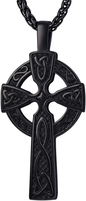 U7 Stainless Steel/Black/18K Gold Plated Celtic Cross Pendant Necklaces for Men Women