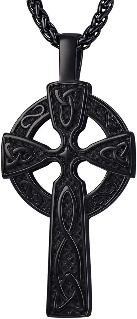 U7 Stainless Steel/Black/18K Gold Plated Celtic Cross Pendant Necklaces for Men Women
