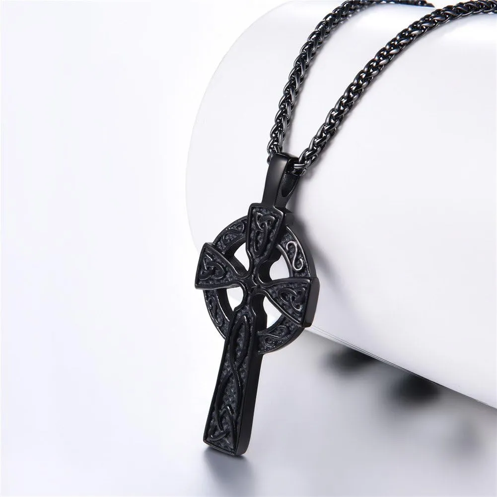 U7 Stainless Steel/Black/18K Gold Plated Celtic Cross Pendant Necklaces for Men Women