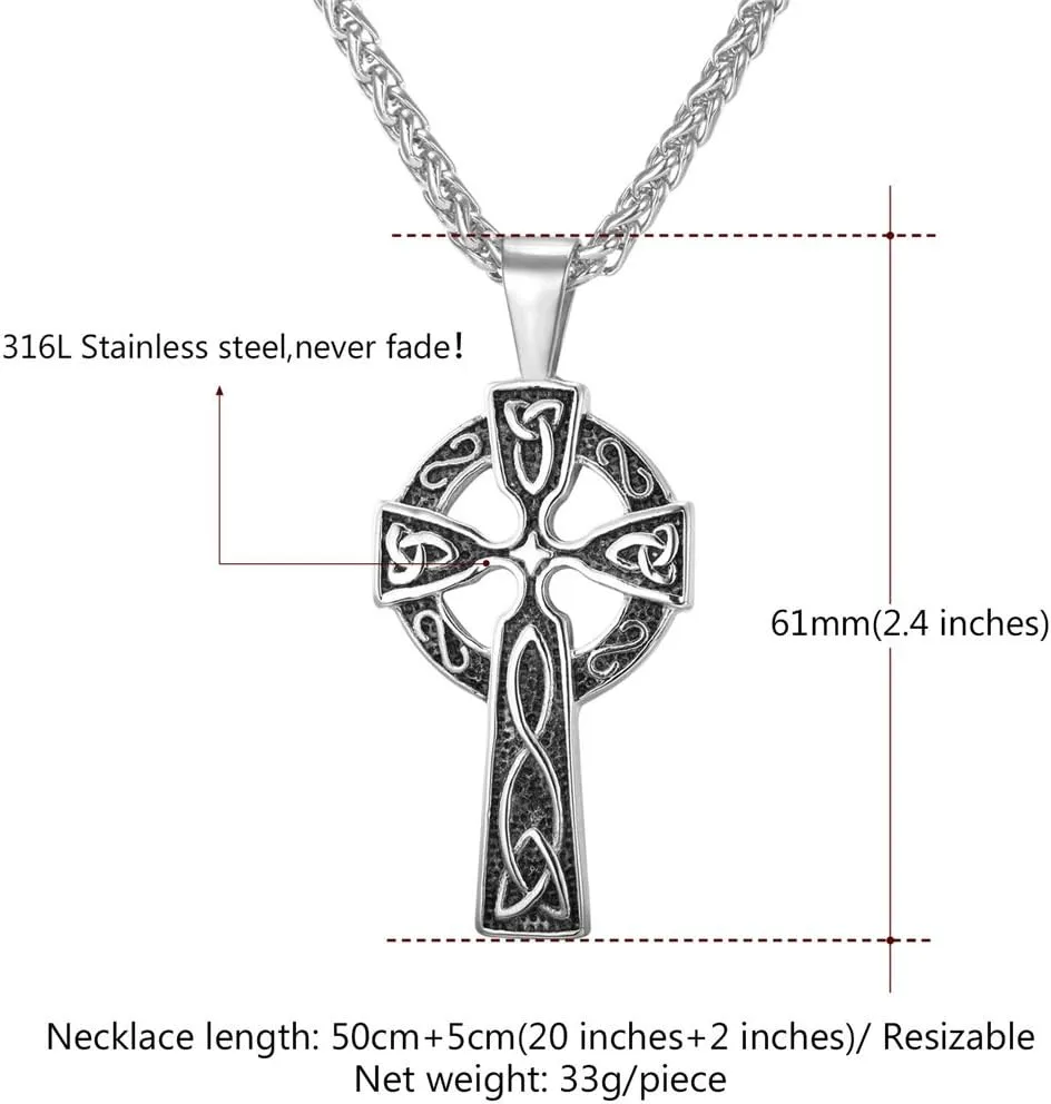U7 Stainless Steel/Black/18K Gold Plated Celtic Cross Pendant Necklaces for Men Women