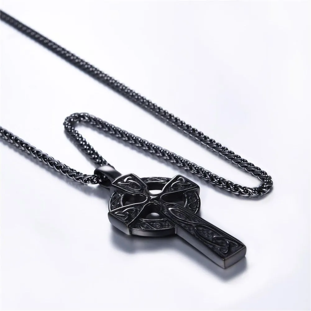 U7 Stainless Steel/Black/18K Gold Plated Celtic Cross Pendant Necklaces for Men Women