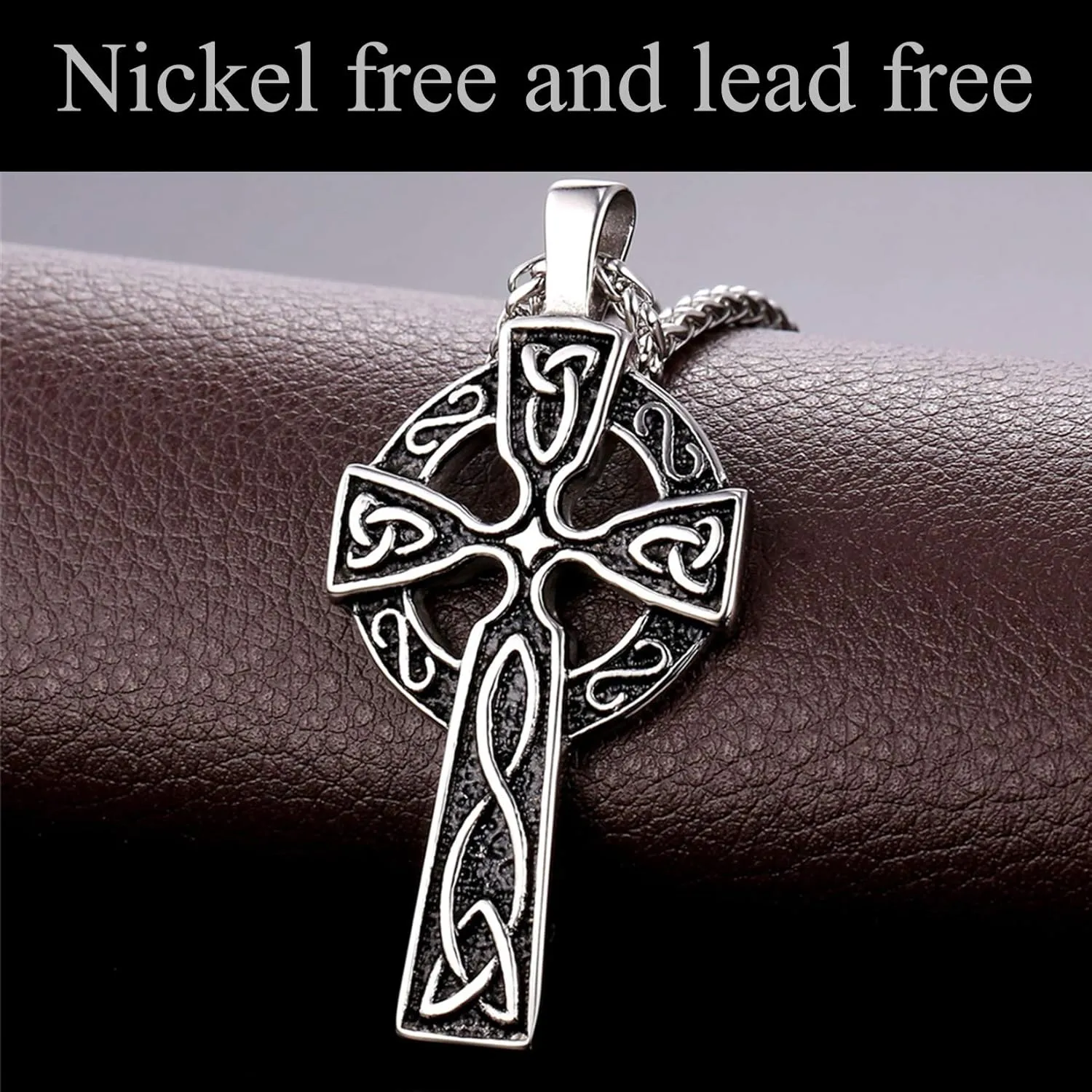 U7 Stainless Steel/Black/18K Gold Plated Celtic Cross Pendant Necklaces for Men Women