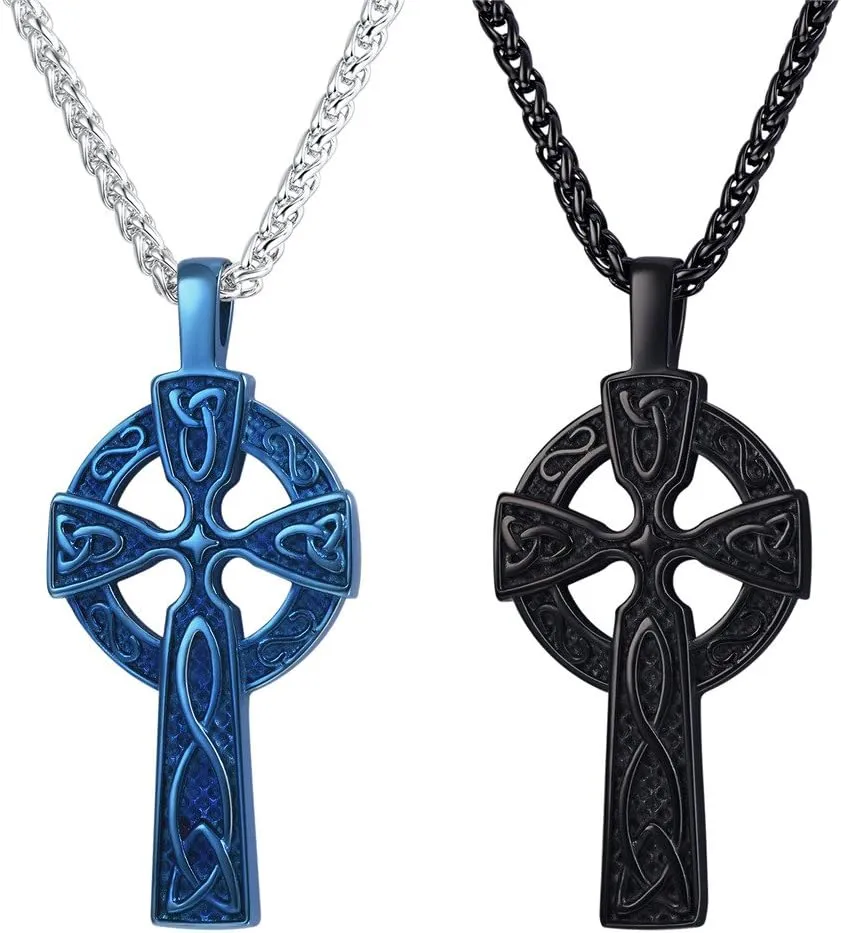 U7 Stainless Steel/Black/18K Gold Plated Celtic Cross Pendant Necklaces for Men Women