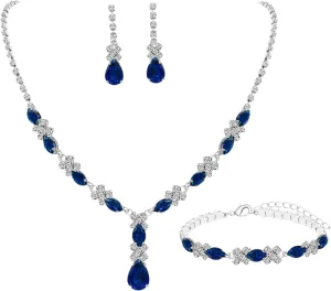 UDYLGOON CZ Crystal Earrings Necklace Bracelet Jewelry Set for Women Costume Party Bride Bridesmaid Wedding Prom Jewelry