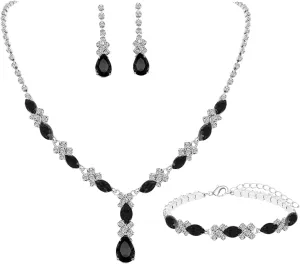 UDYLGOON CZ Crystal Earrings Necklace Bracelet Jewelry Set for Women Costume Party Bride Bridesmaid Wedding Prom Jewelry