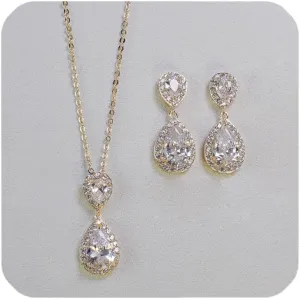 UDYLGOON Elegant Bride Bridesmaid Teardrop Necklace Earrings Set Cubic Zirconia Wedding Prom Jewelry Set
