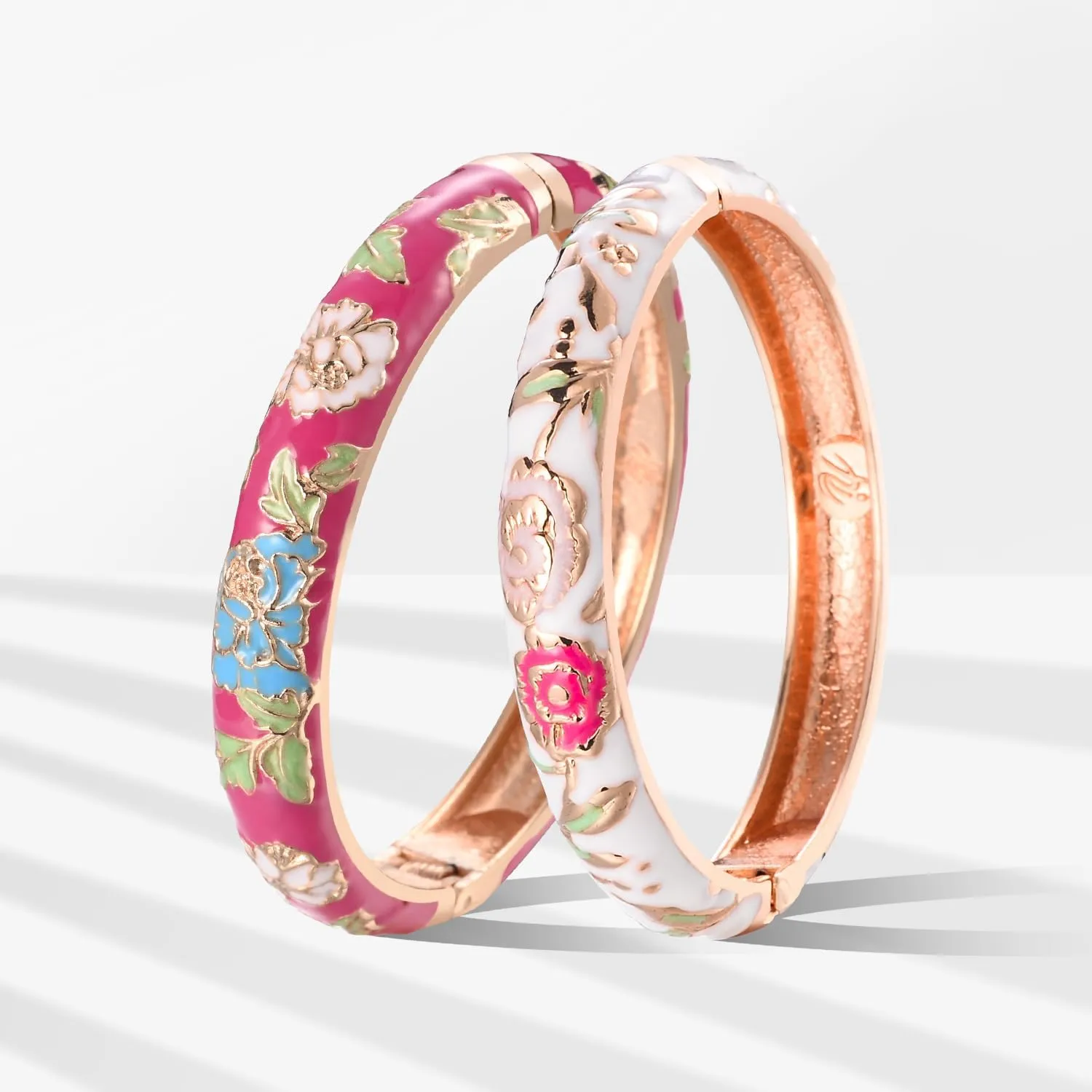 UJOY Vintage Bracelet Gold Plated Enameled Jewelry Spring Hinge Metal Cuff Cloisonne Bangles Set Gift Box Packed 55A