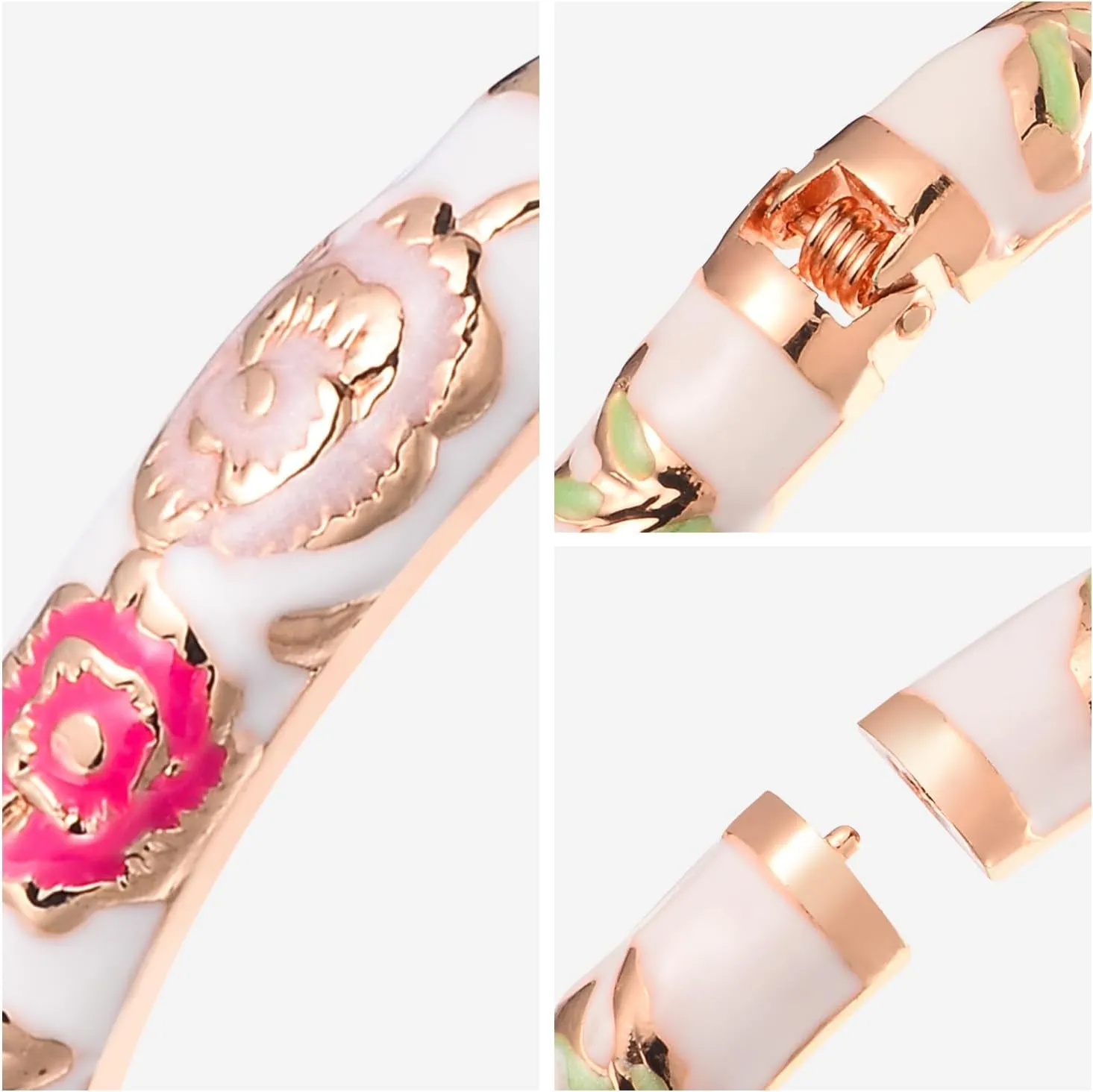 UJOY Vintage Bracelet Gold Plated Enameled Jewelry Spring Hinge Metal Cuff Cloisonne Bangles Set Gift Box Packed 55A